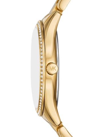 Coffret montre à quartz en acier, collier et puces - Doré et blanc