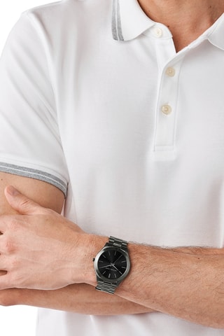 Coffret montre à quartz en acier et portefeuille - Gris et noir