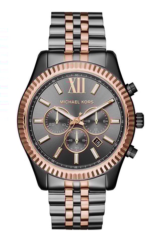 Montre à quartz en acier - Chronographe - Argenté et doré rose