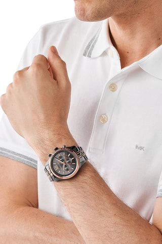 Montre à quartz en acier - Chronographe - Argenté et doré rose