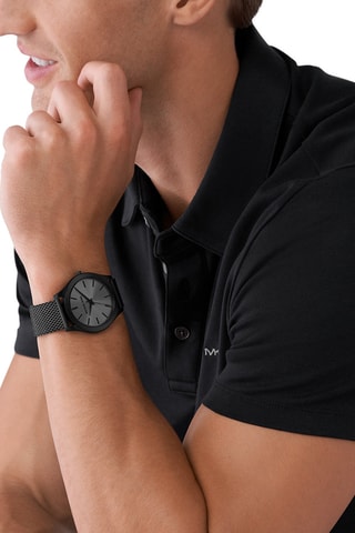 Coffret montre à quartz en acier et porte-cartes - Noir