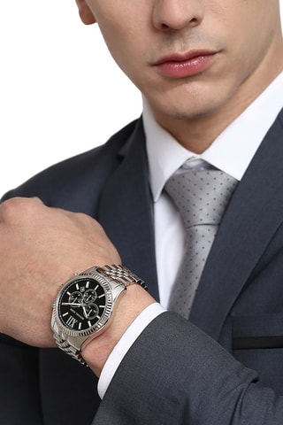 Montre à quartz en acier - Chronographe - Argenté