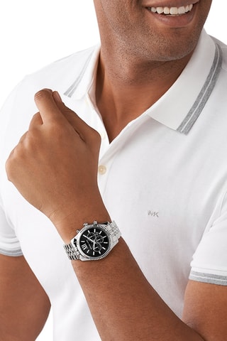 Montre à quartz en acier - Chronographe - Argenté