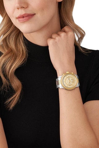 Montre à quartz en acier - Chronographe - Doré et argenté