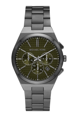 Montre à quartz en acier - Chronographe - Gris foncé et vert