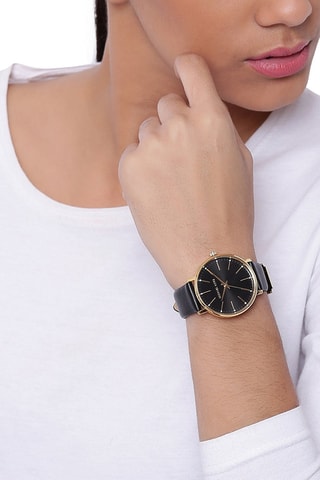 Montre à quartz en cuir - Noir et doré