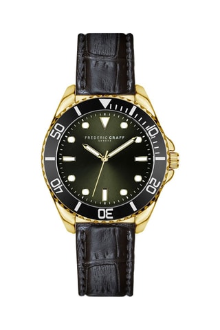 Montre à quartz en cuir et plaqué ion or jaune  - Frederic Graff