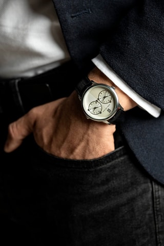 Montre à quartz en cuir et plaqué ion argent Louis - Marc Malone