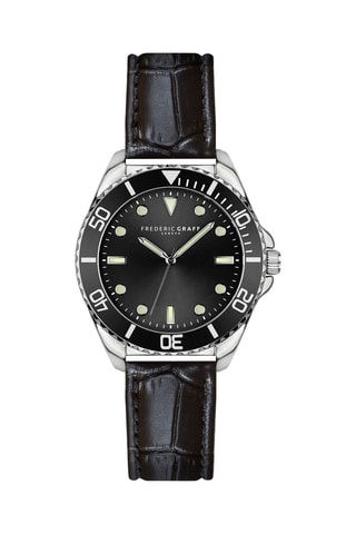 Montre à quartz en cuir - Tachymètre - Noir et argenté - Frederic Graff