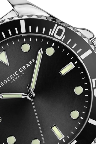 Montre à quartz en cuir - Tachymètre - Noir et argenté - Frederic Graff