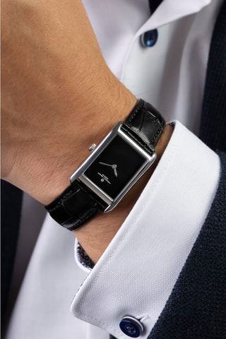 Montre à quartz en cuir - Noir et argenté