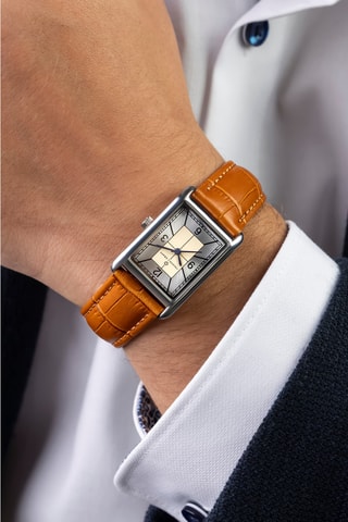 Montre à quartz en cuir - Marron et argenté