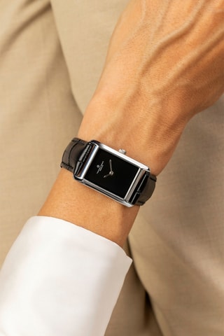 Montre à quartz en cuir - Noir et argenté - Frederic Graff
