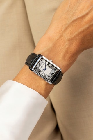 Montre à quartz en cuir - Noir et argenté - Frederic Graff