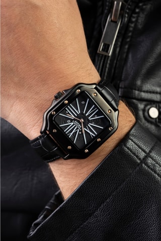 Montre à quartz en cuir - Noir