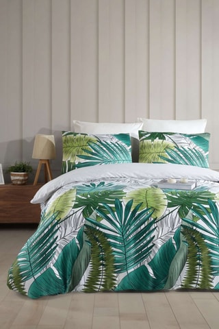 Parure de couette en coton 57 fils/cm² Nui - Blanc et vert