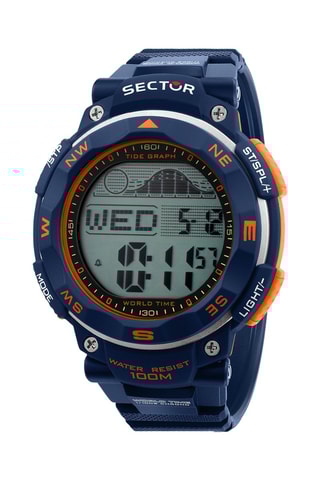 Montre digitale en polyuréthane Ex-35 - Indicateur de marées - Bleu marine et orange