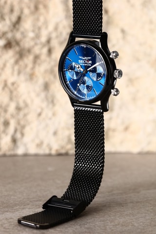 Montre à quartz en acier - Tachymètre - Noir et bleu