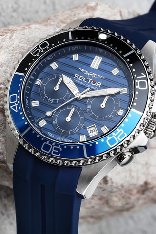Silicone Quartz Horloge - Chronograaf - Donkerblauw en Zwart