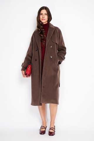 Sobretudo oversized de lã - Castanho