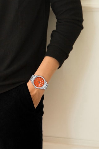Montre à quartz en acier - Argenté et orange