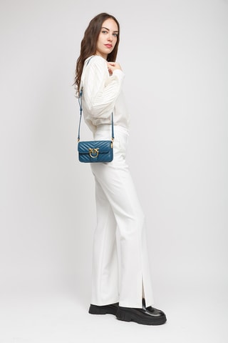 Mala a tiracolo em couro de carneiro Love Bell Mini - Azul-marinho