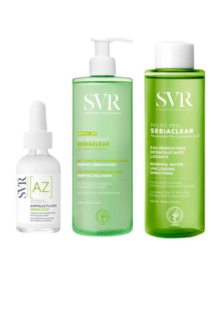Verzachtende en Geconcentreerde Ampul Flash - Anti-imperfecties en anti-roodheden, Schuimende Gel Sebiaclear en Vernieuwend en Verzachtend Water Sebiaclear - 30, 400 en 150 ml