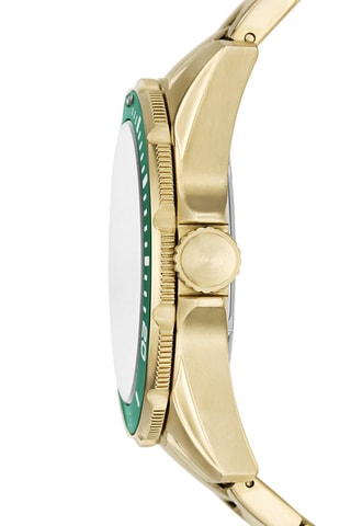 Stalen Quartz Horloge - Goudkleurig en Donkergroen