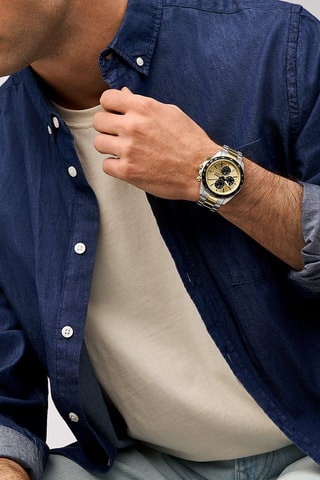 Stalen Quartz Horloge Autocross - Tachymeter - Zilverkleurig en Goudkleurig