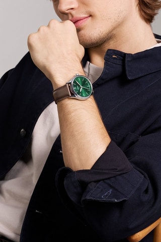 Leren Quartz Horloge- Bruin en Zilverkleurig