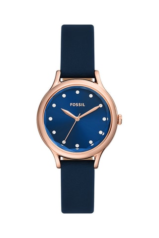 Leren Quartz Horloge Laney - Marineblauw en Roségoudkleurig