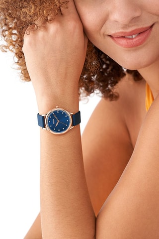 Leren Quartz Horloge Laney - Marineblauw en Roségoudkleurig