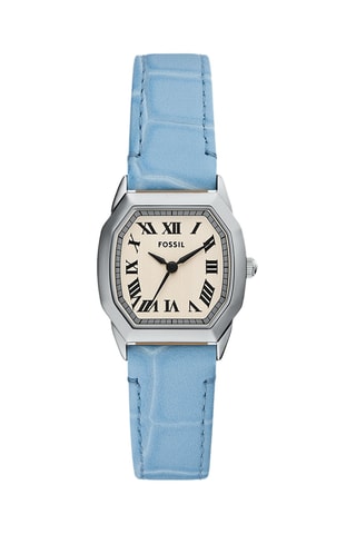 Leren Quartz Horloge - Lichtblauw en Zilverkleurig