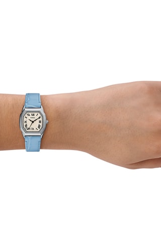 Leren Quartz Horloge - Lichtblauw en Zilverkleurig