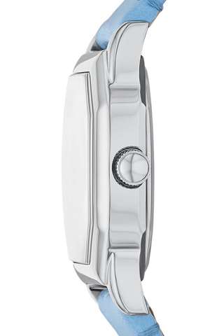 Leren Quartz Horloge - Lichtblauw en Zilverkleurig