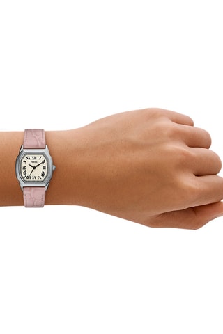 Leren Quartz Horloge - Roze en Zilverkleurig