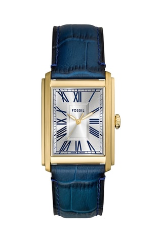 Leren Quartz Horloge - Donkerblauw en Goudkleurig