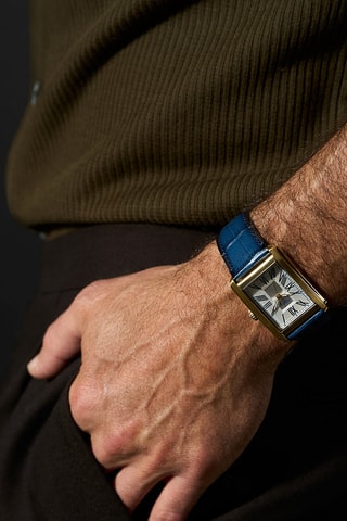 Leren Quartz Horloge - Donkerblauw en Goudkleurig