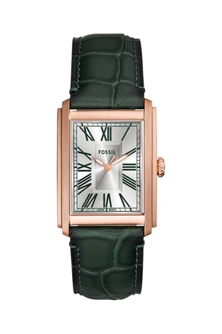 Leren Quartz Horloge - Donkergroen en Roségoudkleurig