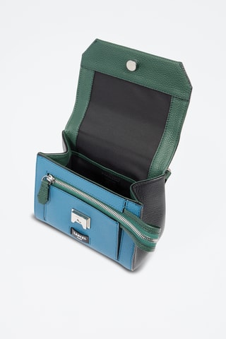 Sac bandoulière en cuir Ninon S - Turquoise et vert foncé
