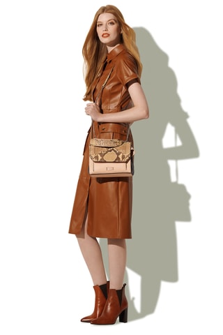 Sac bandoulière en cuir Ninon M - Beige 