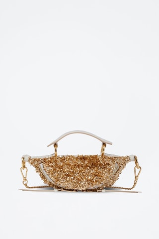 Sac bandoulière en cuir Origami Mini - Doré et beige