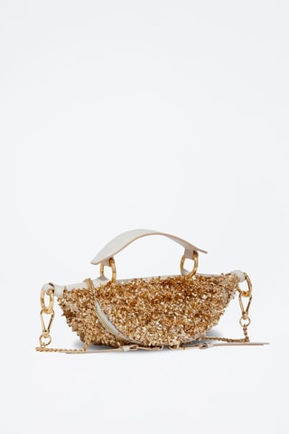 Sac bandoulière en cuir Origami Mini - Doré et beige