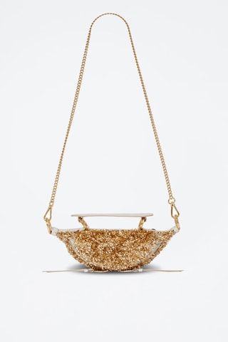 Sac bandoulière en cuir Origami Mini - Doré et beige