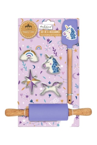 6-delige Silicone, Houten en Roestvrijstalen Set Accessoires Happy Cake