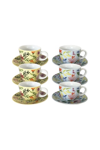 6 Porseleinen Koffiekopjes Flowers - 6 Personen