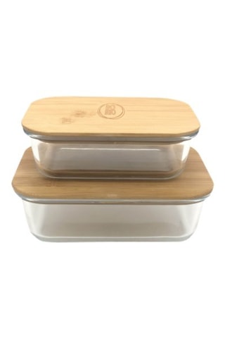 2 Borosilicaatglazen en Bamboe Bewaarbakjes Bo Byo - 64 en 104 cl