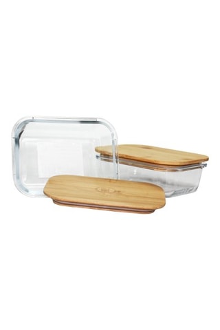 2 Borosilicaatglazen en Bamboe Bewaarbakjes Bo Byo - 64 en 104 cl