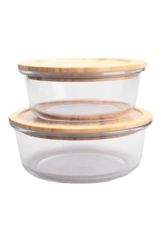 2 Borosilicaatglazen en Bamboe Bewaarbakjes Bo Byo - 62 en 95 cl