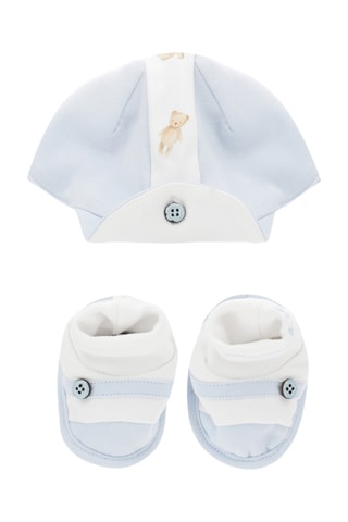Gorro e chinelos de quarto - Azul-claro e branco
